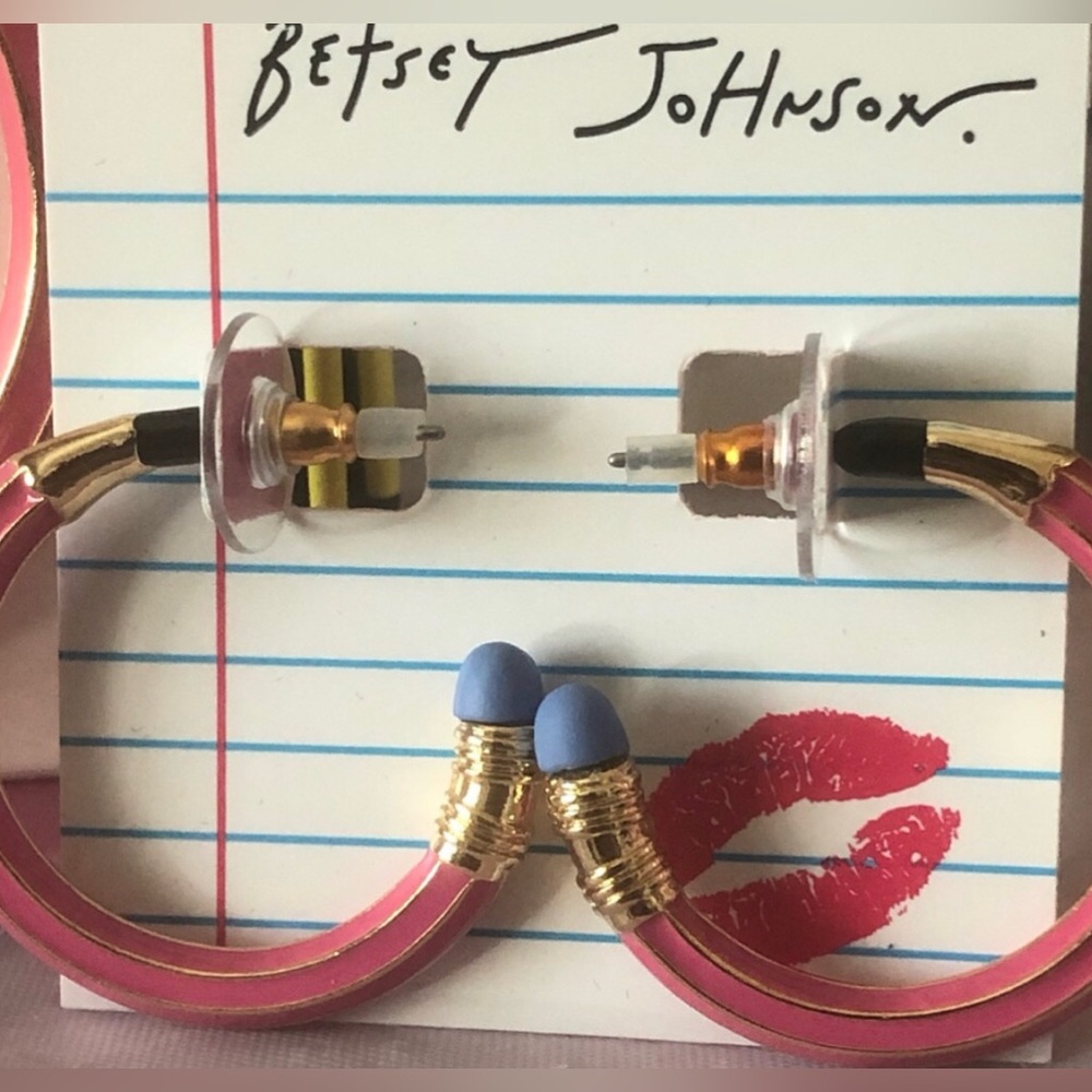 Betsey Johnson Pink and Gold Hoop Earrings